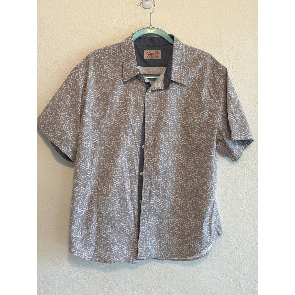 Jachs NY Mens XL Short Sleeve Button Down Shirt Floral Print Grey Taupe Leisure